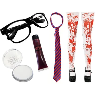 Image of I Love Fancy Dress ILFD ZOMBSG 2186 BLRD TIGHTS Zombie Schoolgirl Set for Halloween (One Size)