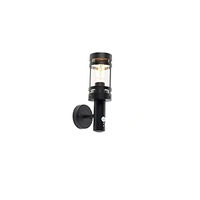 Image of Qazqa Outdoor Wall Lamp I Light Black with Motion Sensor IP44 Gleam Garden Modern Suitable for LED E27 1 Stainless Steel Security