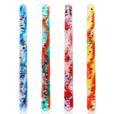 Image of Pack of 4 Spiral Glitter Wand Tubes 32 cm Long Multicoloured By Playlearn
