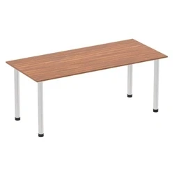 Image of Impulse 1800mm Straight Table Walnut Top Brushed Aluminium Post Leg