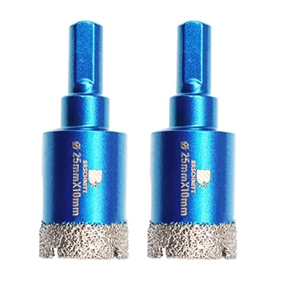 Image of Dry Diamond Core Drill Bit Set,BRSCHNITT 2pcs/pack 25mm Hole Saw with Triangle Shank for Porcelain Tile Ceramic Stone Granite Marble