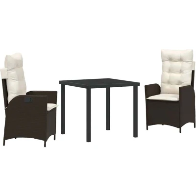 Image of vidaXL 3 Piece Garden Dining Set with Cushions Brown Poly Rattan