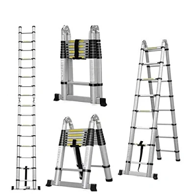 Image of 5M/16.5FT Folding Telescopic Ladder (2.5M + 2.5M) 16 Step Aluminum Alloy Extension with Straight Ladders for Household Industrial Use
