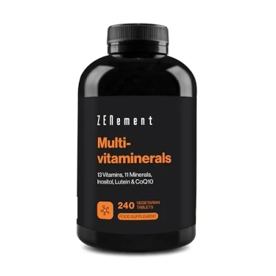 Image of Multivitaminerals, with All Vitamins &amp; Minerals + Inositol, Coenzyme Q10 Lutein, 240 Tablets 27 Micronutrients for Men Women Preservative Free, Non GMO, GMP Zenement