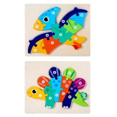 Image of Wooden Jigsaw Puzzles for Toddlers, 2 Pack Dinosaur Toys 3 4 Year Olds Kids, Early Learning Gift Boys Girls Birthday Christmas