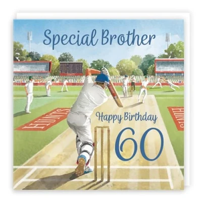 Image of Hunts England 60th Brother Cricket Birthday Card Milo&#039;s Gallery Age 60 Sport Fun For Year Old Fan Sixty