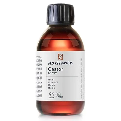 Image of Naissance Castor Oil Cold Pressed (No. 217) 225ml for Skin, Hair Growth, Mask, Wrap Kit, Eyelashes, Eyebrows, Beard