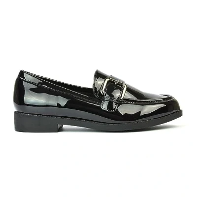 Image of Womens Black Patent Slip On Loafers Ladies Flat Low Heel Close Toe Buckle Casual Office Work School Pumps Shoes Size 6
