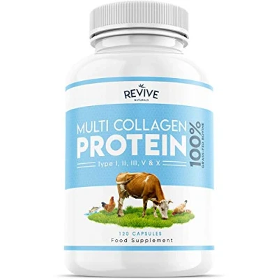 Image of Multi Collagen Protein Capsules Types I, II, III, V &amp; X Hydrolysed Grass Fed Bovine, Wild Caught Marine Free Range Chicken, Made with Hyaluronic Acid Vitamin C, 120 Caps