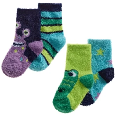 Image of Undercover 4 Pairs Baby Boys Cosy Socks 44B991 Navy/Green Monsters (1 x Each) 0 2.5