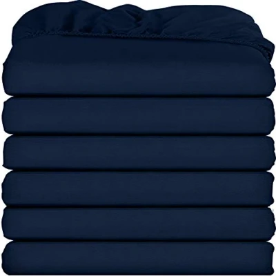 Image of Utopia Bedding Twin Fitted Sheets Bulk Pack of 6 Bottom Soft Brushed Microfiber Deep Pockets Shrinkage &amp; Fade Resistant Easy Care (Navy)