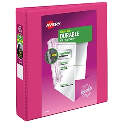Image of Avery Durable View 3 Ring Binder, 1 1/2 Inch Slant Rings, Pink Binder (17833)