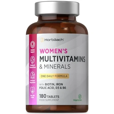 Image of Womens Multivitamins and Minerals with Iron, Calcium, Biotin, Folic Acid, Vitamins D3, B3, B6 &amp; B5 180 Vegetarian Tablets by Horbaach