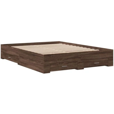 Image of vidaXL Bed Frame with Drawers without Mattress Brown Oak 160x200 cm