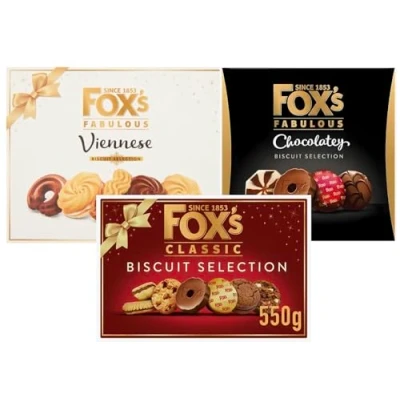 Image of Fox&#039;s best Festive Chocolate Biscuit Box Assortment Bundle Containing Classic 550g, Viennese 350g &amp; Fabulous Cookies 365g (3 Pack)