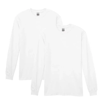 Image of Gildan Men&#039;s Heavy Cotton Long Sleeve T Shirt, Style G5400, 2 pack White, M UK