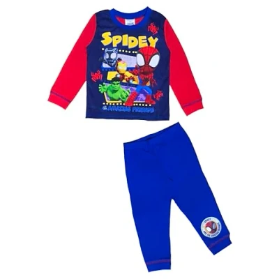 Image of Marvel Spidey &amp; Friends Boys Spider Man Pyjamas, Nightwear, Blue/Red, Age 18 24 Months