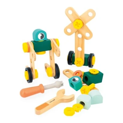 Image of Janod Brico&#039;Kids 50 Piece Tub Children’s Construction Game 48 Accessories + 2 Tools Pretend Play Toy Develops Dexterity &amp; Creativity 3 Years +, J06453