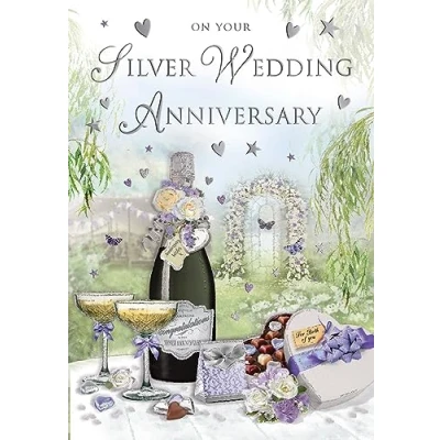 Image of Regal Publishing Traditional Silver Anniversary Card Wine Piccadilly Greetings