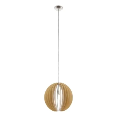 Image of EGLO Cossano Pendant Light, 1 Bulb Vintage Light Made of Steel and Wood in Nickel Matt, Maple, Dining Table Lamp, Living Room Lamp Hanging with E27 Socket, Diameter 50 cm