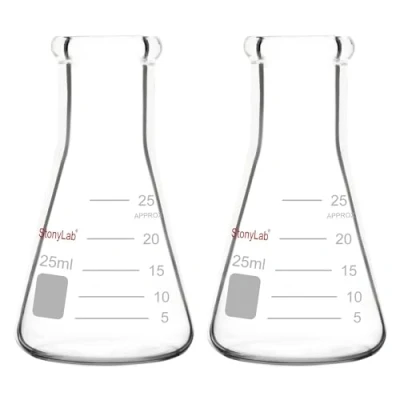 Image of StonyLab 2 Pack Glass 25ml Heavy Wall Narrow Mouth Erlenmeyer Flasks with Duty Rim