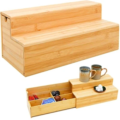 Image of DuneDesign Bamboo Coffee Pod Storage Drawer 36x17x16 Wooden Tea Station Organiser Capsule Holder