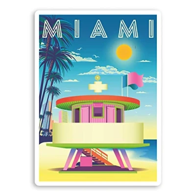 Image of 2 x 10cm Elegant Miami Vinyl Stickers America USA Luggage Sticker #34589 (10cm Tall)