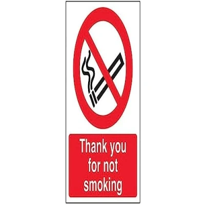 Image of V Safety Thank You For Not Smoking Prohibition Sign 150mm x 200mm Self Adhesive Vinyl