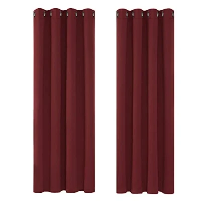 Image of Deconovo Christmas Decoration Blackout Curtains Red Thermal Insulated Eyelet 46 x 72 Inch One Pair