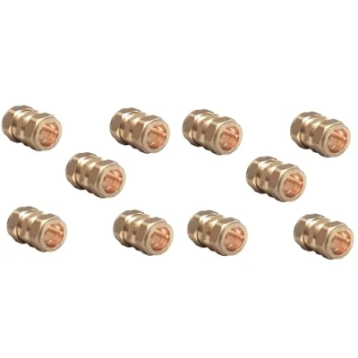 Image of TC 15mm Brass Straight Compression Coupling Connector Fitting for Copper Pipe Pack of 10