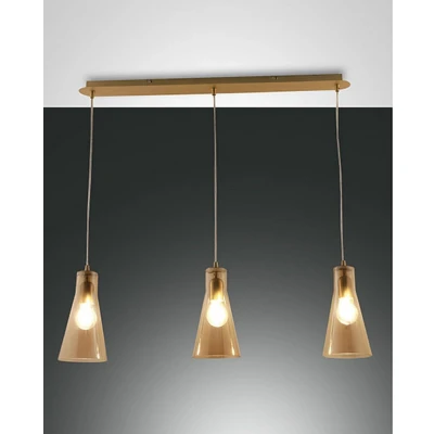 Image of Dafne Straight Bar Pendant Ceiling Light Amber Glass, E27