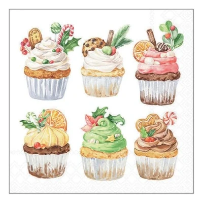 Image of 20 Napkins Christmas Delicious Winter Muffins Table Decoration Paper with Motif Also for Decoupage and 33 x cm