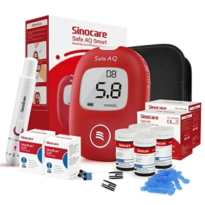 Image of sinocare Diabetes Testing Kit/Blood Glucose Monitor Safe AQ Smart/Blood Sugar Test Kit with Strips x 100 &amp; Lancing Devices for UK Diabetics in mmol/L