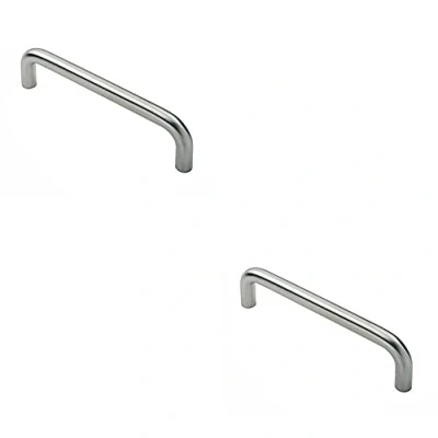 Image of 2 Pack Round D Bar Pull Handle 469 x 19mm 450mm Fixing Centres Satin Steel Tubular Design Suitable for Lightweight Internal Doors Cabinet, Wardrobe, Cupboard Door