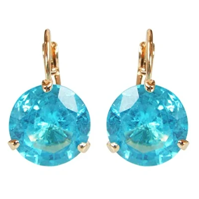Image of Navachi 18k Gold Plated Circle Blue Zircon Hoop Az1428e Leverback Earrings