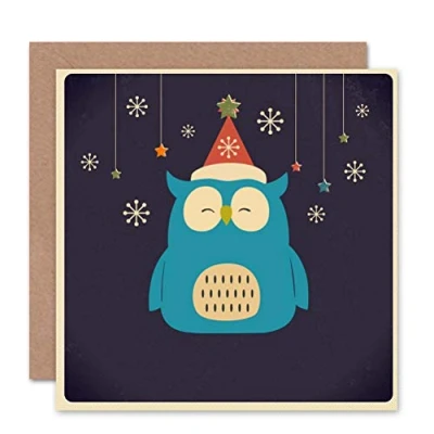 Image of Wee Blue Coo Christmas Owl Cartoon Snowflakes Art Sealed Greeting Card Plus Envelope Blank inside