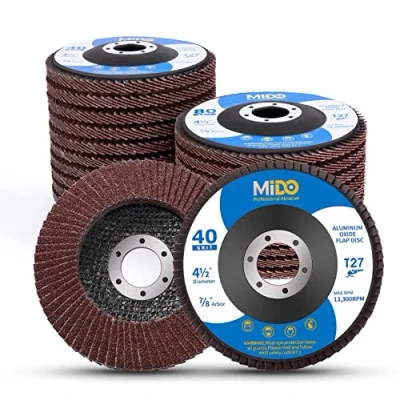 Image of MIDO Professioanl Abrasive Flap Discs 115mm 20 PCS 40/60/80/120 Assorted Grit Grinding Disc for Angle Grinder Type 27 Aluminum Oxide Sanding Metal Stainless Steel Wood