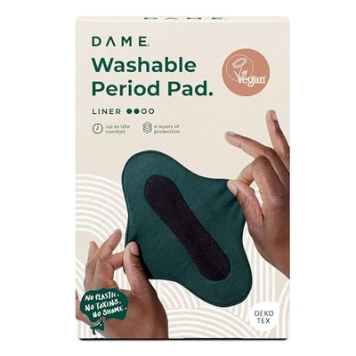 Image of DAME Reusable Period Pad 10hr Trusted Protection Soft Organic Cotton Invisifeel 4 Fast Wicking Layers Waterproof Backing Odour Control Washable Menstrual Pads for Light Flows Liner