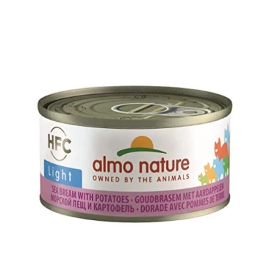 Image of almo nature HFC Light Wet Cat Food with Sea bream Potatoes (Pack of 24 x 70g Tins)