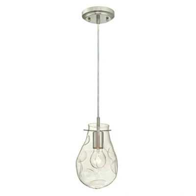 Image of 63291 One Light Indoor Pendant, Brushed Nickel Finish with Clear Indented Glass