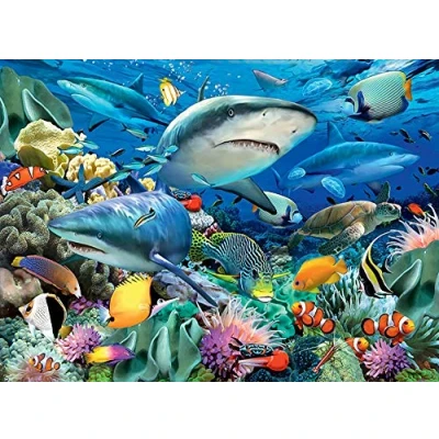 Image of Tamseen Shark 5D Diamond Arts, Animal Painting Kits for Adults Fish, Full Drill Paint with Diamonds Picture, Crystal Rhinestone Embroidery Cross Stitch DIY Craft Home Wall Decor 30x40cm
