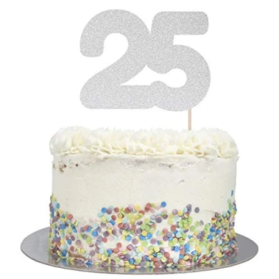 Image of Large Number 25 Glitter Cake Topper (Silver Glitter)