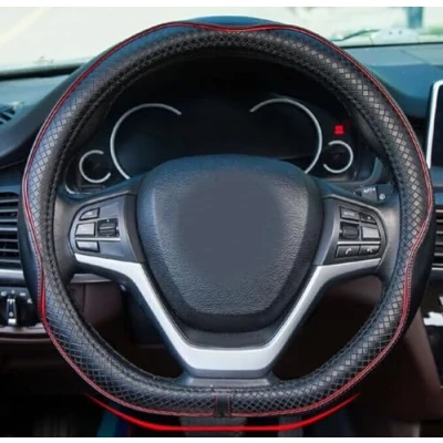 Image of Mayco Bell Flat Bottom Steering Wheel Cover Anti Slip,Safety,Soft,Breathable,Durable,Full Surround,Comfortable Grip Microfiber Leather (D Shape,Black Red)