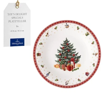 Image of Villeroy &amp; Boch Toy&#039;s Delight Specials Charger Plate, Large Plate with Christmas Motif, Pizza for Cakes, Serving Made of Porcelain, 30 cm Ø, Dishwasher Safe, Microwave Safe