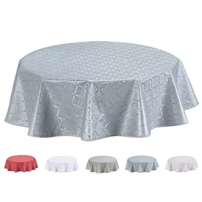 Image of Home Direct Round Embossed Oilcloth PVC Wipe Clean Tablecloth Table Cover 155cm 61&quot; Sage Light Grey