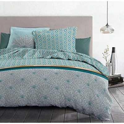 Image of Home Linge Passion Duvet Cover 3 Piece 100% Cotton 57 Thread Count 2 Person 220 x 240 cm Louxor Emerald Green