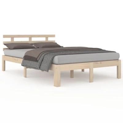 Image of vidaXL King Size Wooden Bed Frame Base Platform Solid Pine Wood 150x200 cm Modern Bedroom Furniture