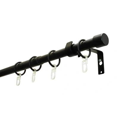 Image of Gardinia Cap Curtain Rods Set 1 Track Diameter 19/16 mm Extendible on Both Sides 180 310 cm Matte Black