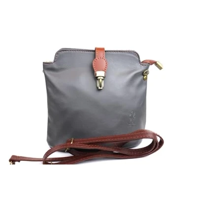 Image of Vera Pelle Leather Crossbody Bag Handmade Italian Elegant Women&#039;s Handbag (Dark Grey)