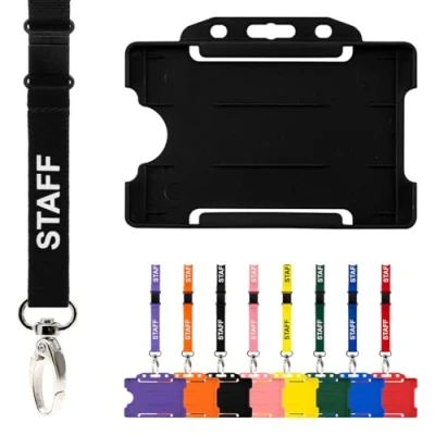 Image of CKB Ltd Staff Lanyard with Card Holder Double Pack ID Breakaway Safety Lanyards Neck Strap Swivel Metal Clip Pull Quick Release Design (Black)